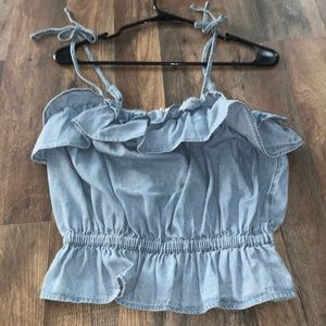 ruffled jean textured, crop top